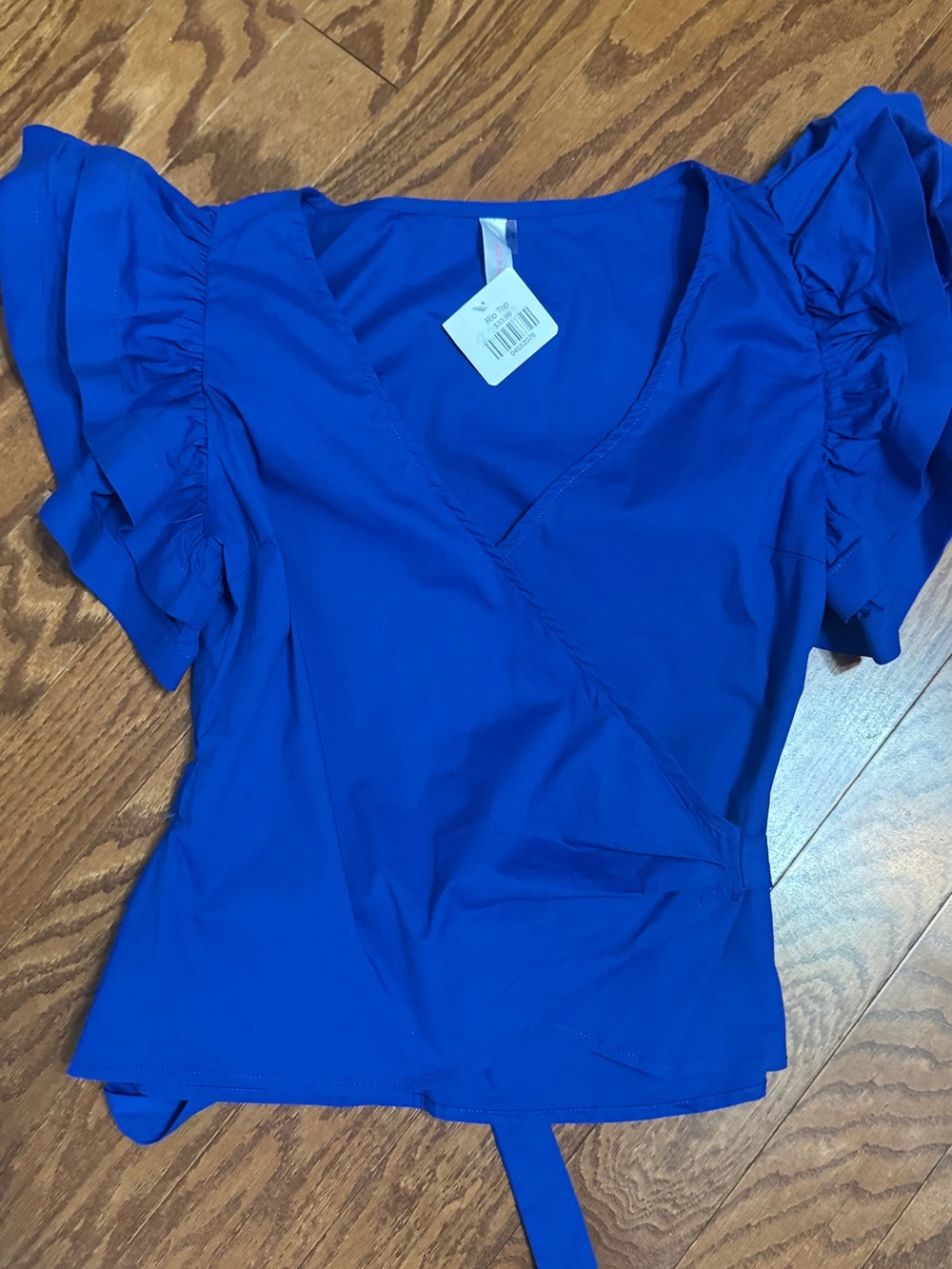 Women's Royal Blue Wrap Rio Top with Flutter Sleeves